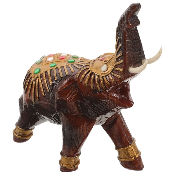 Wood Elephant Statue Home Decor Light Brown Small Size Wooden Animal Ornament 3.5 Inches