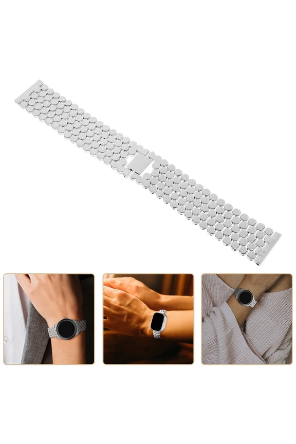 Fashion Luxury Stainless Steel Watch Bracelet Band Strap Scale Style Watch Band Replacement Wrist Strap For (Silver)