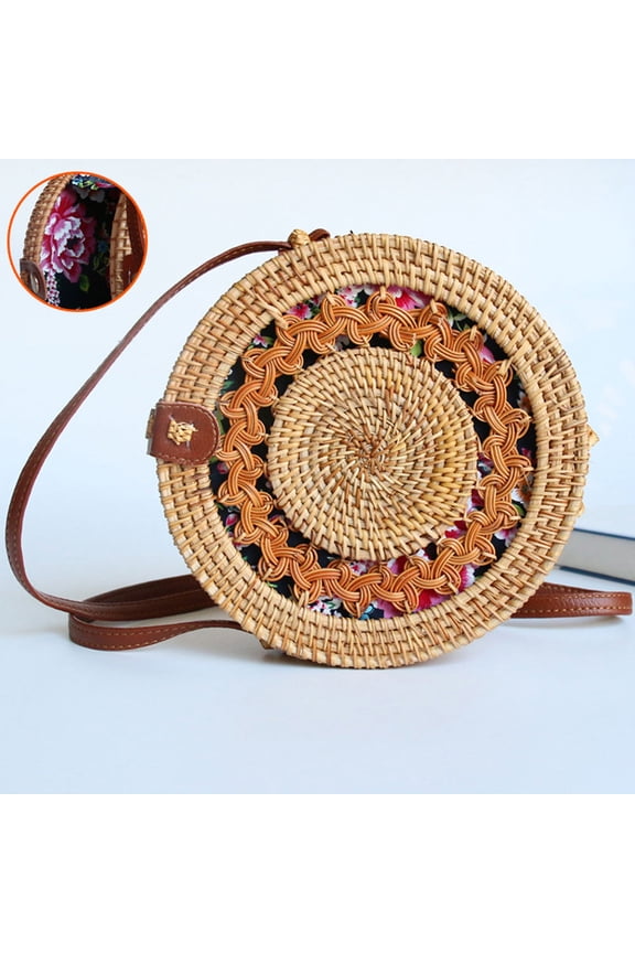 Handmade Rattan Bag Light Brown 1Pack 7.9 x 7.9 x 3.1in