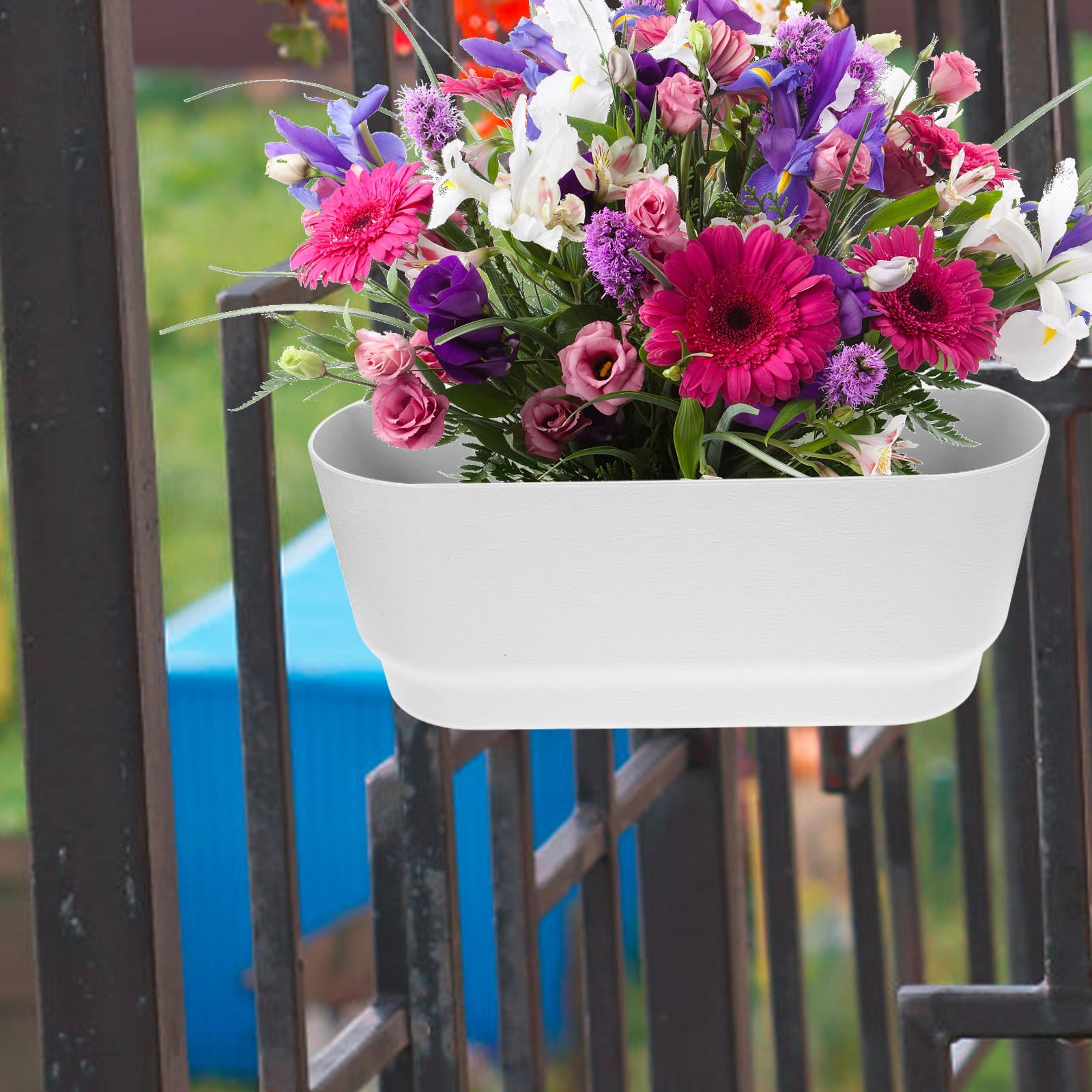 HOMEMAXS  Fence Railing Plant Pot Hanging Planters for Outdoor Plants Container White