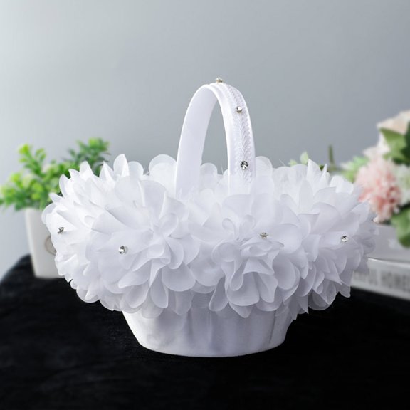 HOMEMAXS White Flower Girl Basket for Wedding ceremonies Polyester material Carrier 6 inch x 4 inch