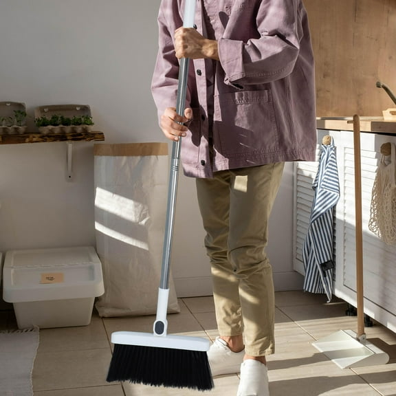 HOMEMAXS Foldable Broom And Dustpan Set Standing Dustpan Lobby Dustpan With Broom Floor Scrub 36.7 Inch Detachable Stainless Steel Handle Garbage Shovel For Kitchen Office Home