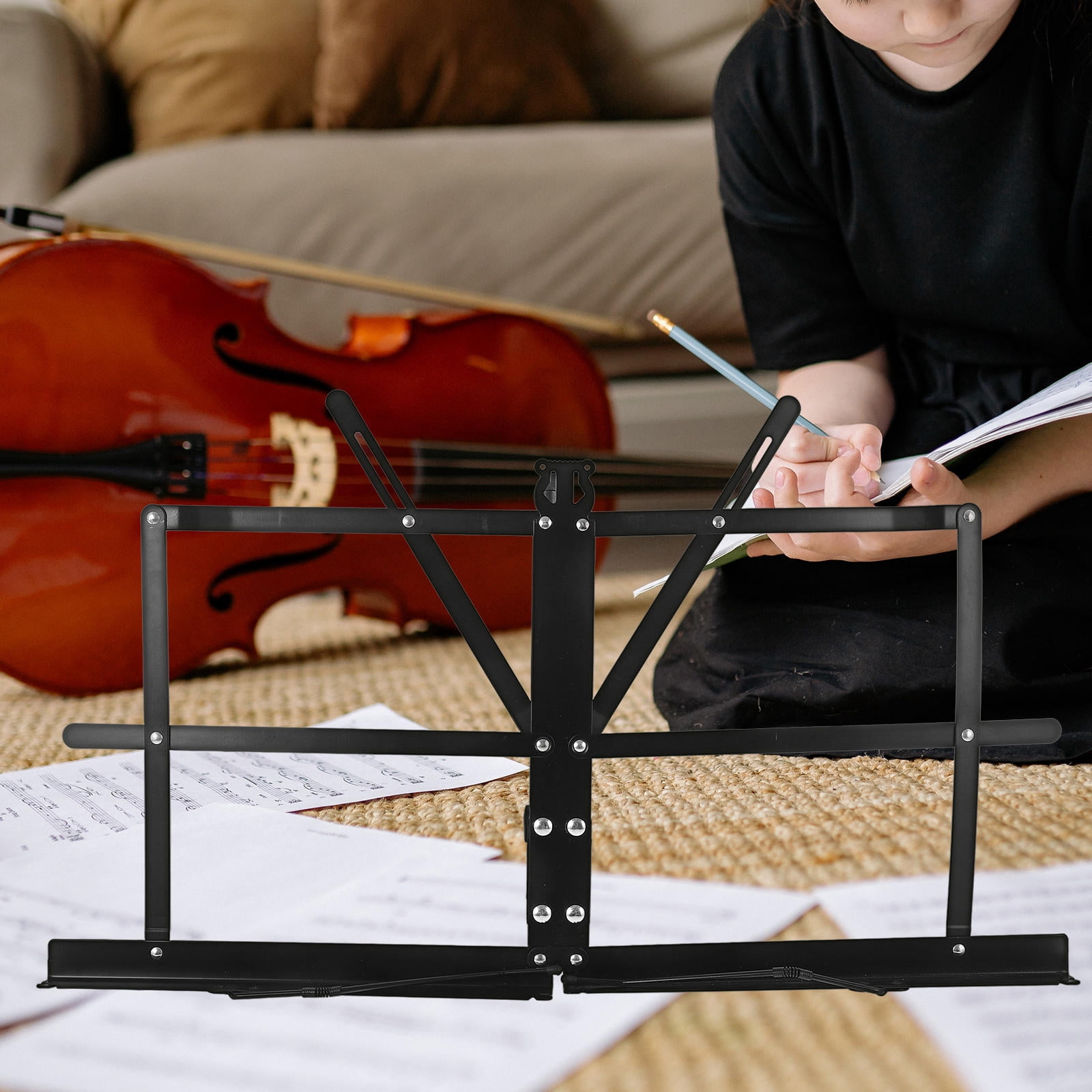 HOMEMAXS Foldable Music Sheet Stand Sturdy Iron Document Holder for Kitchen Use Black 7.5x11.5 Inches