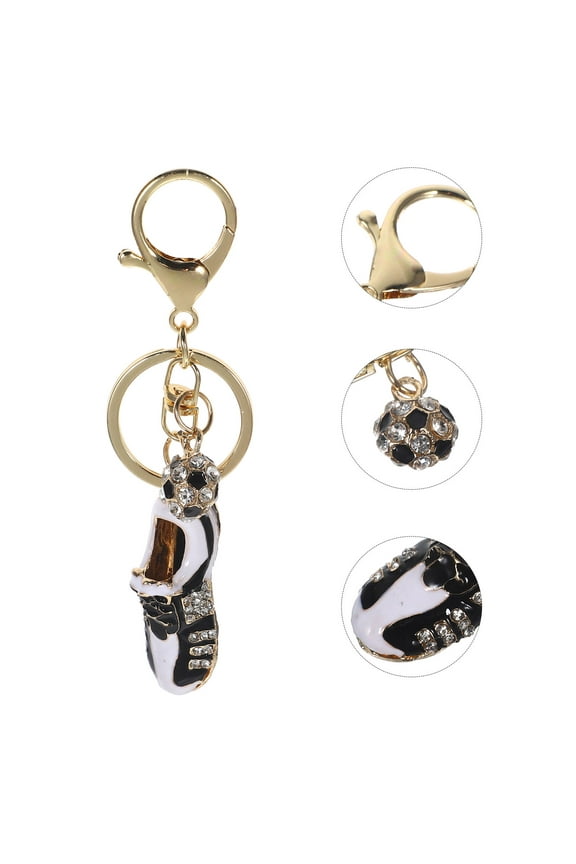 Sports Style Alloy Keychain Rhinestone Football Shoe Boot Key Chain Golden 1Set
