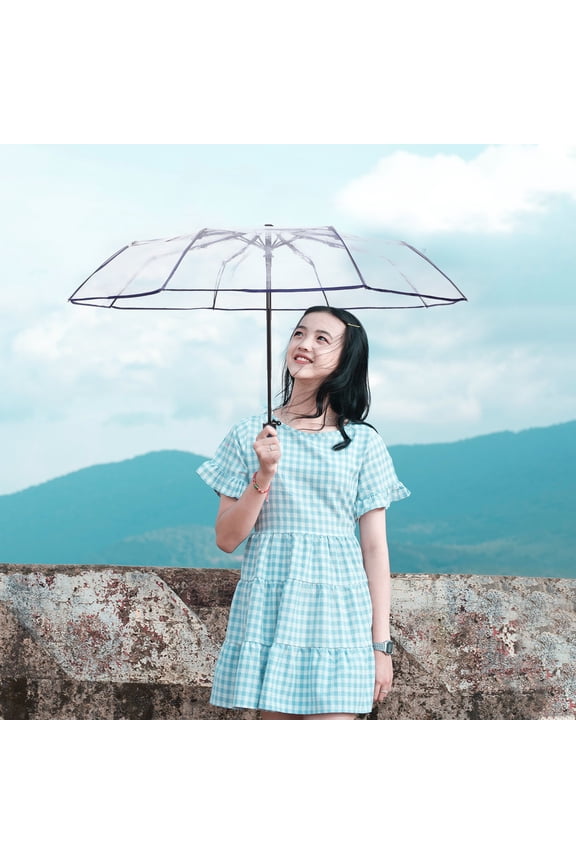 HOMEMAXS Fully Automatic Three-Fold Clear Bubble Umbrella with Tote Bag, Compact Mini Travel Transparent Rain Umbrella