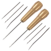 Golden Brass Alloy Sewing Awl Set with Comfortable Handle and Easy Needle Replacement for Repair Work, 2 Pieces