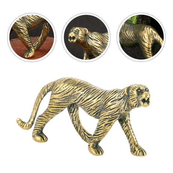 HOMEMAXS Golden Brass Leopard Figurine for Decoration Realistic Simulation Leopard Sculpture Vintage Animal Statues 3.5 inches