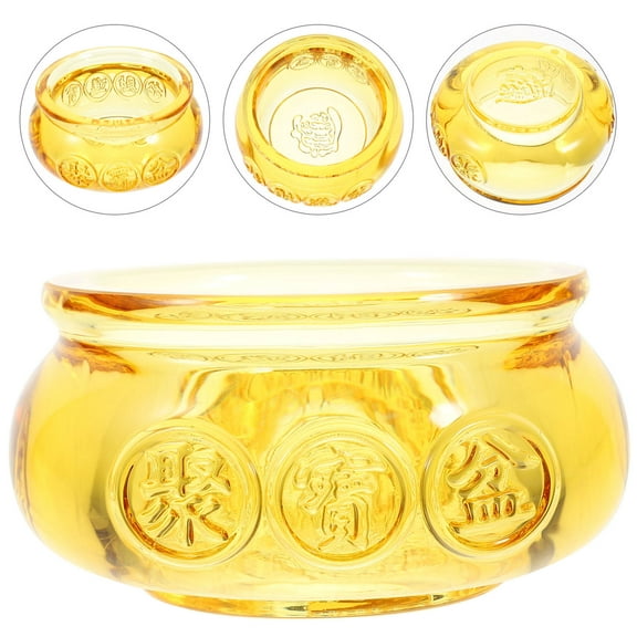 IFANLANDOR Yellow Crystal Cornucopia Shape Ornament Chinese Wealth Bowl 1Set 4.0x3.9x2.2in