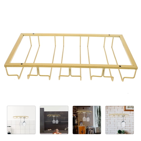 Golden Iron Wine Glass Holder with Upside Down Design for Home Use and Kitchen Space Saving 7.8x3.9 Inches