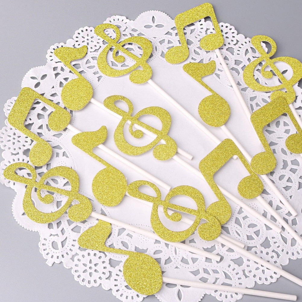 HOMEMAXS Golden Music Note Cake Toppers for Decoration Paper Party ...