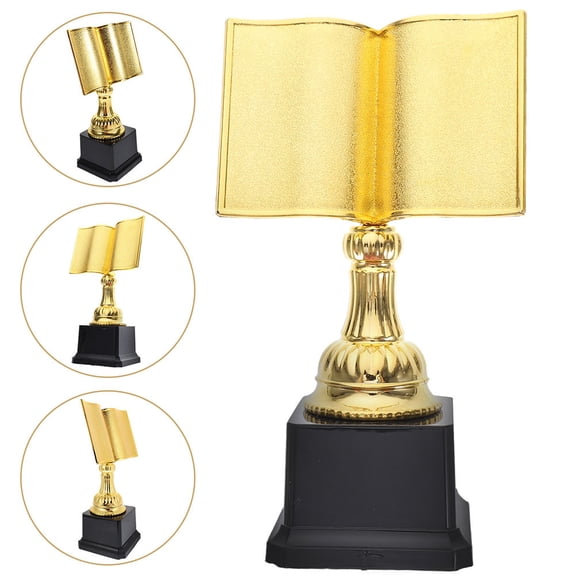 Golden Plastic Book-Shaped Reading Trophy for Award Ceremony 2 Pieces Large Size