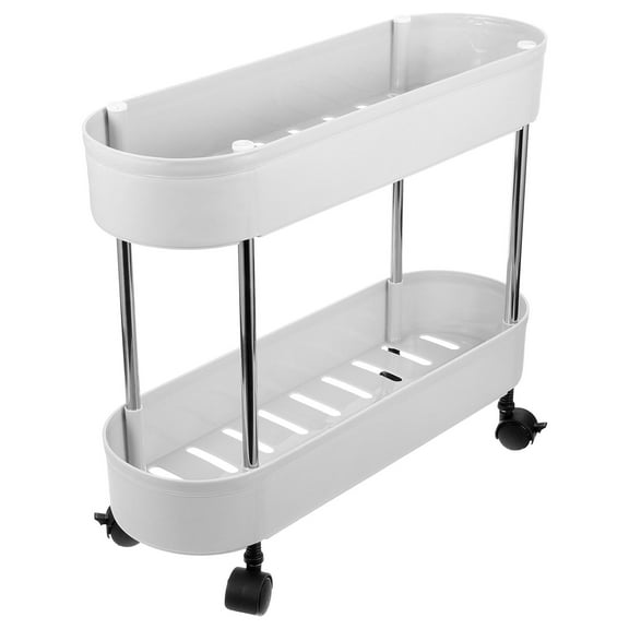 HOMEMAXS Grey Plastic Roller Storage Rack with Double Layer for Easy Organization and Mobility
