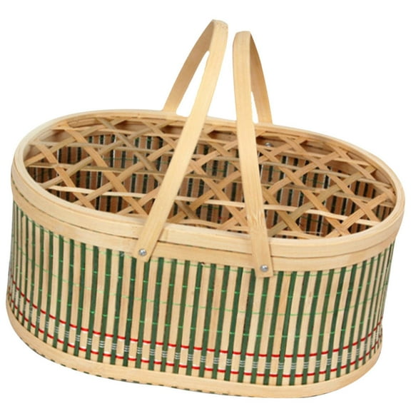 Minkissy Small Decorative Basket Bamboo Easter Prop Light Green 1Pack
