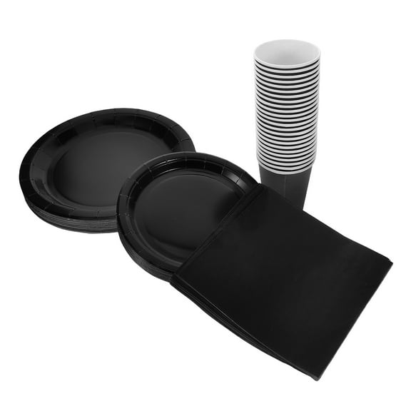 HOMEMAXS  Happy Birthday Cake Plates Black Party Supplies Paper Cup Tableware