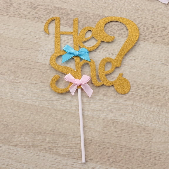 He or She Gender Reveal Cake Toppers for Birthday Made of Paper Multi Color 6pcs