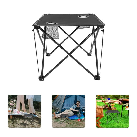 Heavy-Duty Portable Camping Folding Tables With 2 Cup Holders Square Picnic Tables Foldable Beach Table For Camp Travel And Outdoor Activities