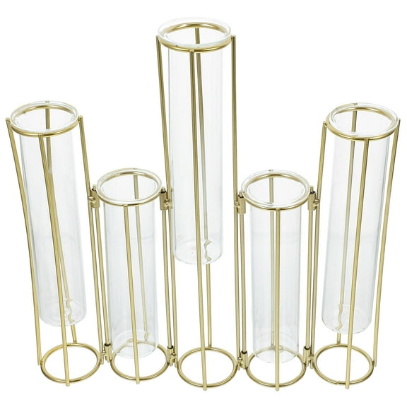 HOMEMAXS Hinged Flower Vases With 5 Test Tubes Glass Flower Vase With Metal Stand Propagation Station Plants Display Holder Set For Home Wedding Decor