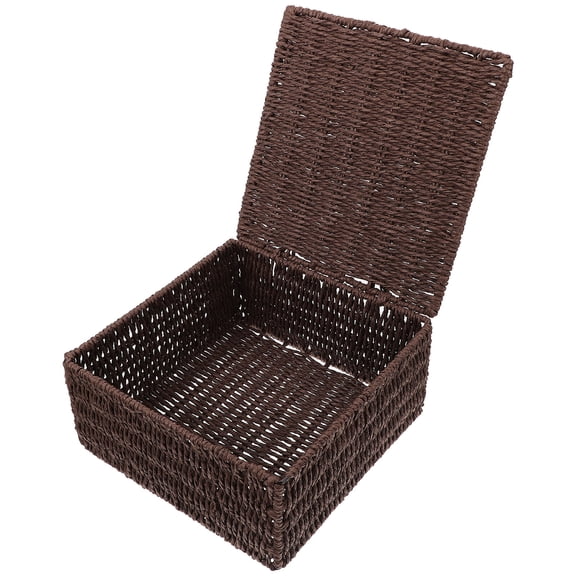 HOMEMAXS  Home Desktop Organizer Nursery Storage Basket Woven with Lid Coffee