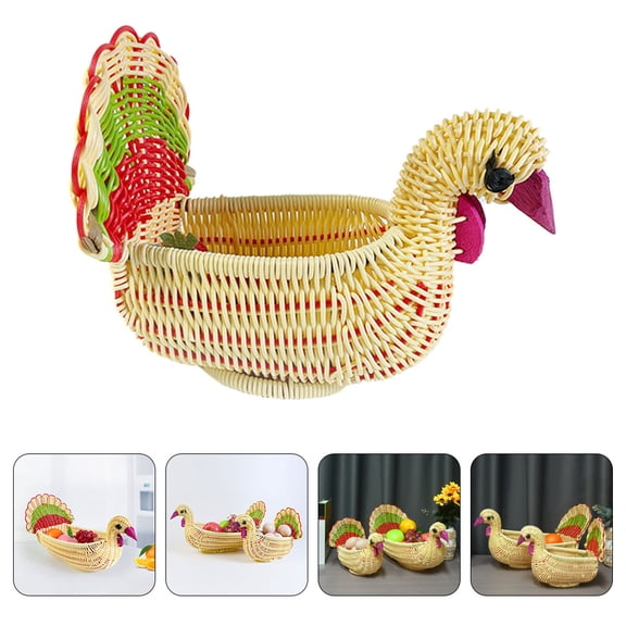 HOMEMAXS Chicken Shaped Woven Basket for Fruits and Snacks Safe PP Material Khaki Color for Storage Use