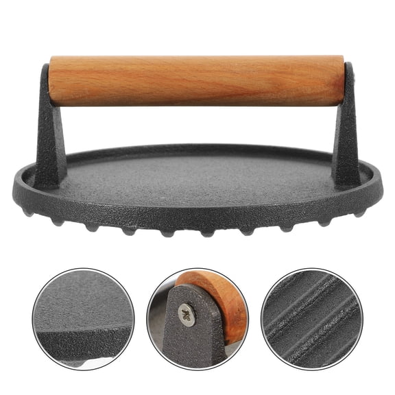 OULII Black Cast Iron Meat Press for Home Grill with Convenient Handle and Smooth Surface