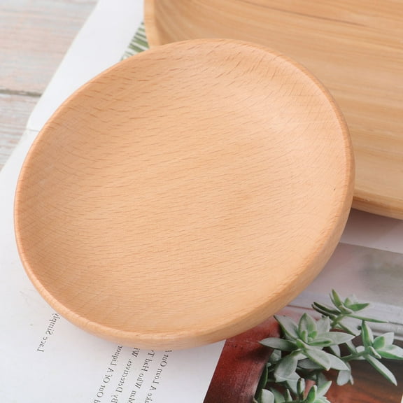 HOMEMAXS Japanese-style Round Serving Plate Eco-friendly Dinnerware Tray Light Brown 11x11x2cm