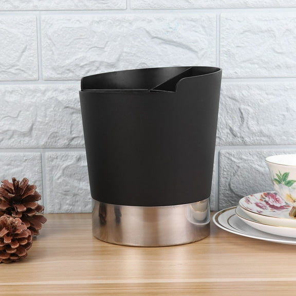 Kitchen Utensil Organizer 3Compartment Straws Dispenser Chopsticks Holder Tableware Drainer (Black)