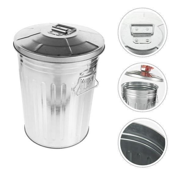HOMEMAXS Metal Trash Can Large with Lid Outdoor Garbage Bin Office Work Silver