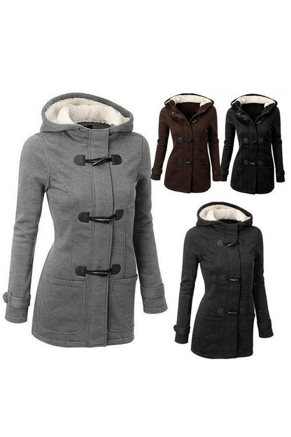 Leather Jacket with Horns Women's Blended Material Coat Double Breasted