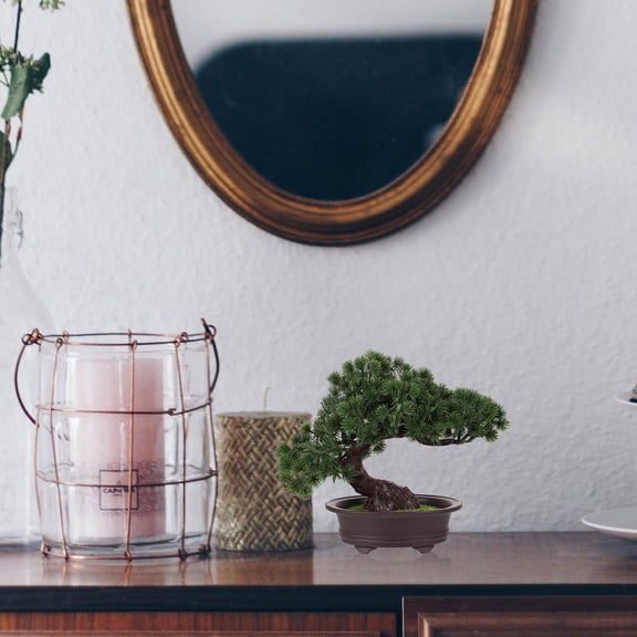 HOMEMAXS Lifelike Artificial Pine Ornament with Bright Green Color for Elegant Home Decoration Resin and Plastic 7 Inch