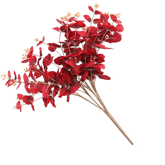 Minkissy Lifelike Eucalyptus Leaves Silk Bouquet for Home Decoration, Red