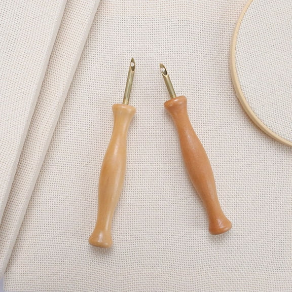 HOMEMAXS Light Brown Punch Needle Felting Threader with Wooden Handle for Handmade Sewing Crafts, Synthetic Material, Small Size