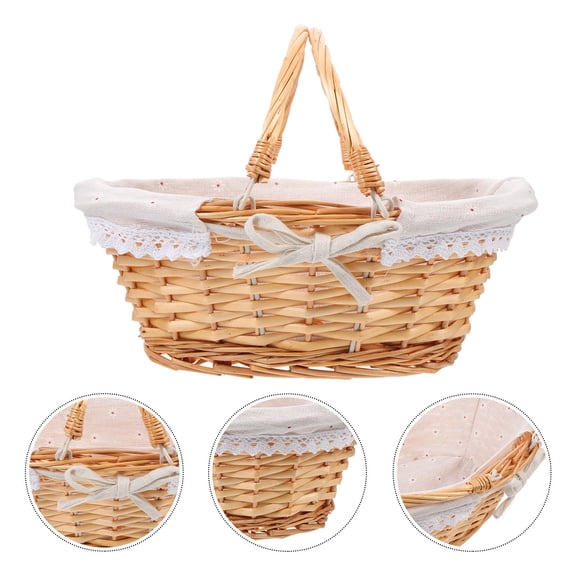 HOMEMAXS Light Brown Wicker Handheld Basket for Home Decorative Use MultiPurpose Flower Arrangement 11.8 x 8.5 x 6.3 inches