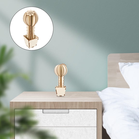 Light Yellow Artificial Cactus Timber Decoration for Interior Decor Tabletop Ornament 1 Set