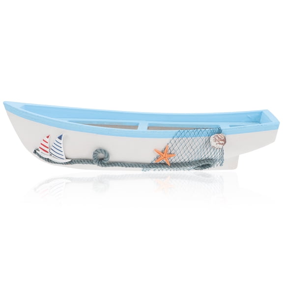 Mediterranean Style Wooden Sailboat Figurine for Teaching Skyblue Compact Size
