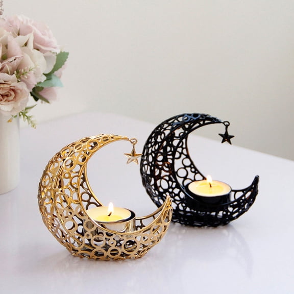 Metal Crescent Candle Holder Shaped Moon Stand Vintage Decor Golden