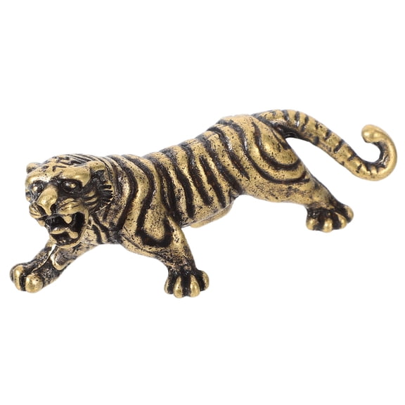HOMEMAXS Mini Brass Tiger Statue Vintage Brass Miniature Figurine Small Tiger Sculpture For Home Decor Elegant Desk Decor