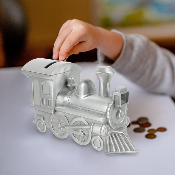 BEADCEST Plated Silver Steam Train Money Box Coin Bank Made of Non Toxic Metal for Saving Coins