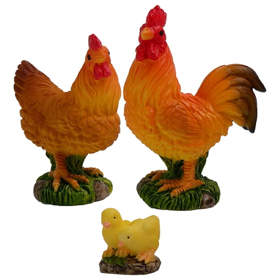 3 Pcs Garden Cartoon Chicken Figurine Small Model Ornaments Micro Scene