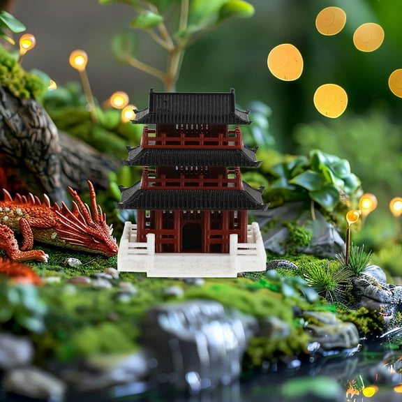 HOMEMAXS Miniature Garden Pavilion Statue Traditional Chinese Zen Garden Pagoda Figurine for Aquarium Bonsai Meditation Fairy Garden Accessories Decoration
