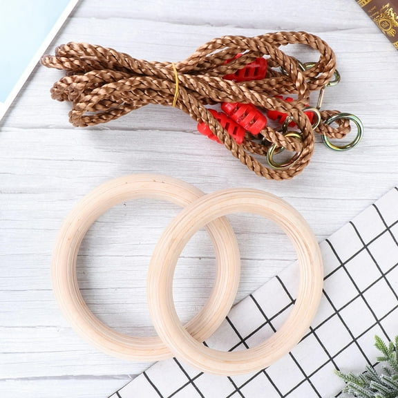 HOMEMAXS Wooden Gymnastic Rings with PP Rope for Full Body Workout and Fitness Use 1 Pair