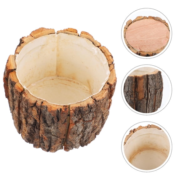 HOMEMAXS Nature Waterproof Flower Bucket Farmhouse Style Natural Bark Finish Miss