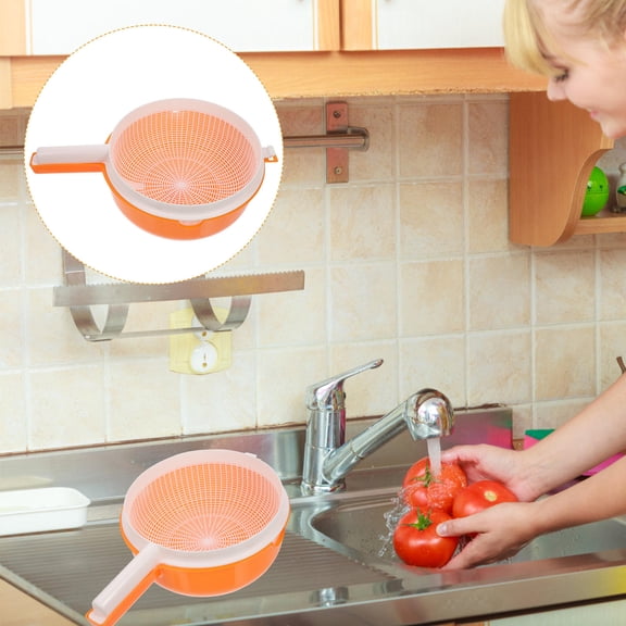 HOMEMAXS Orange Plastic Kitchen Colander Bowl with Double Layer Design for Efficient Draining and Kitchen Use 7.87 Inches