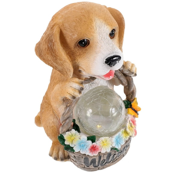 Outdoor Lights Solar Powered Puppy Dog Statue Garden
