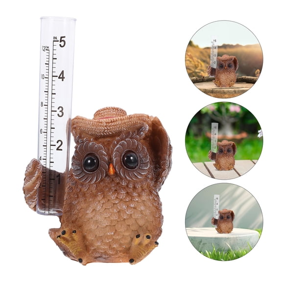 HOMEMAXS Owl Statue Rain Gauge with Tube for Outdoor Use Accurate Measurement in Garden 4.7 x 3.1 Inches