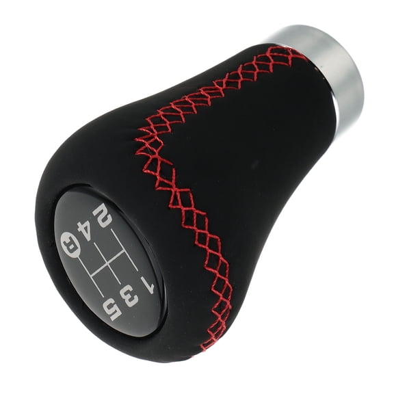 PU Car Gear Shift Handle 5 Speed Manual Knob Universal Fit for Most Vehicles with Black and Red Stitching