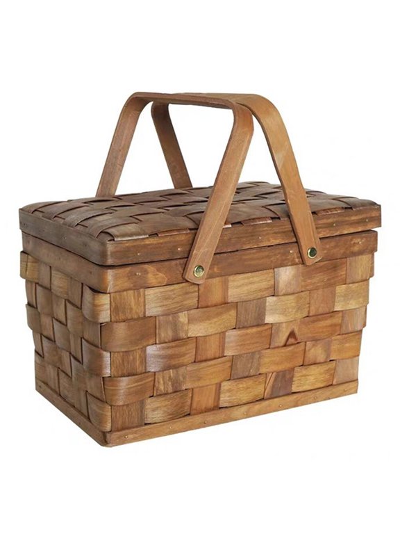 Handwoven Wooden Basket for Picnic Use and Home Decoration Storage