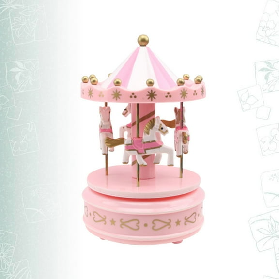 Greenadscape Carousel Shape Plastic Music Box Pink 1Pcs 6.7X4.2X4.2In Home Use For Women