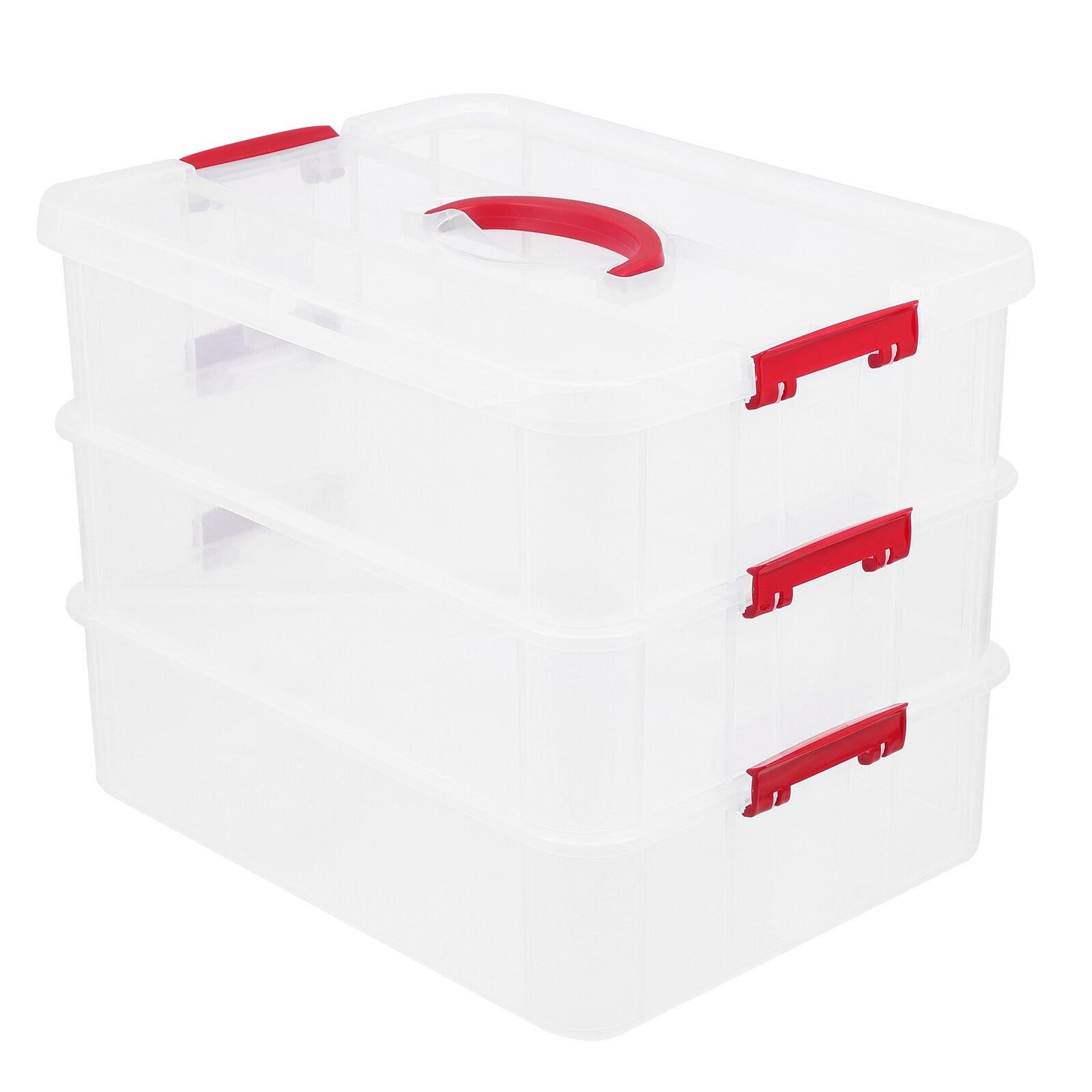 HOMEMAXS Plastic 3-tiers Stack Carry Storage Box With Handle Transparent  Storage Bin 