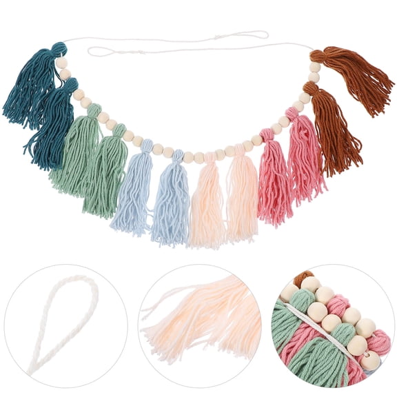 HOMEMAXS Rainbow Tassel Garland with Wood Beads Colorful Decorative Wall Hanging Ornament for Home 6ft
