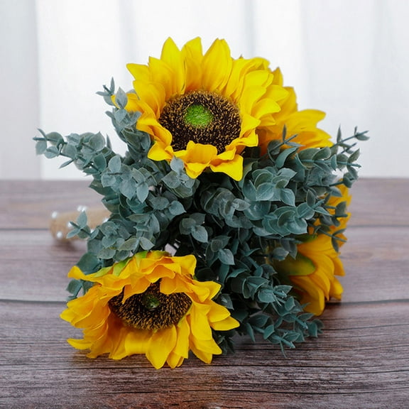 HOMEMAXS Realistic Faux Flowers Fake Sunflower Decor Sunflowers Bridesmaid Bouquet